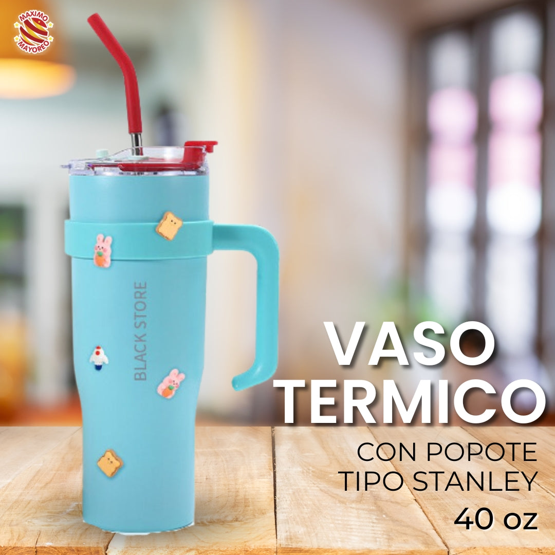 Vaso térmico 40oz de acero inoxidable y popote Tipo Stanley